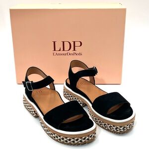 L’Amour Des Pieds Dalaney Platform Tan Black Suede Comfort Ankle Strap Sandals 8